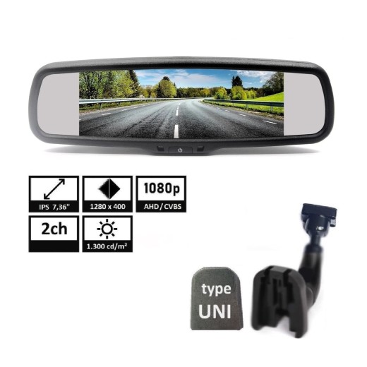 AHD Monitor 7" v zrcátku, s držákem a paticí na sklo TFT MIRROR7 AHD